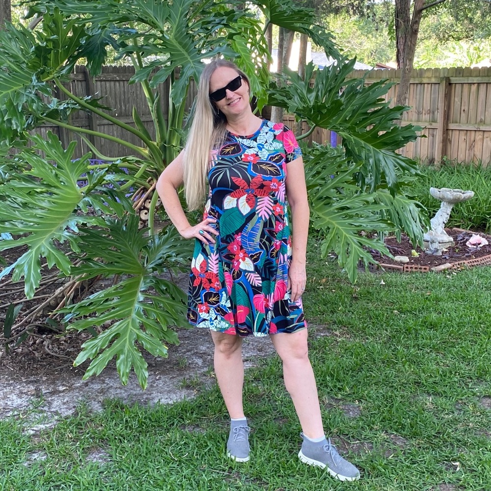 NWT Spense Palm / Floral Print T Shirt Dress Summer Dress Size small - Picture 5 of 8